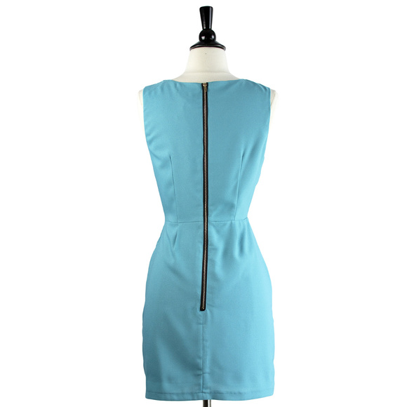 Pepaloves | Turquoise Pleat Front Sheath Dress - Picture 3 of 4
